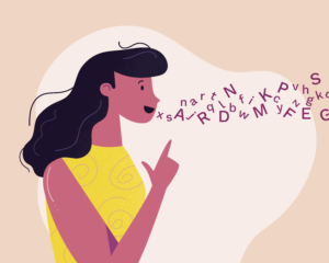 woman pronouncing words illustration